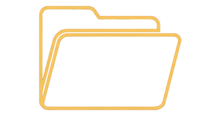 Open folder icon in a golden outline on a transparent background, representing file storage, data organization, and digital archives