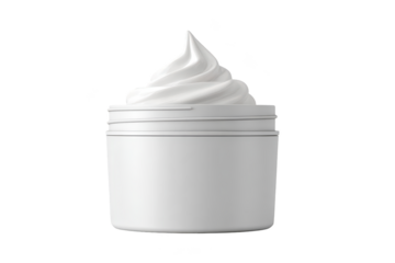 White cream jar with a swirl of whipped product, isolated on black