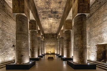 Ancient Egyptian Temple Hall Interior With Stone Columns