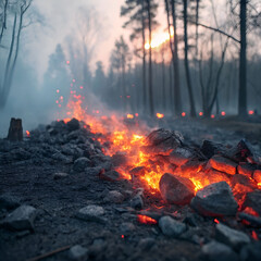 Neon embers in digital ashes, glowing faintly in silence, symbolizing collapse, rebirth, forgotten networks, resilience, memory, and futuristic decay.