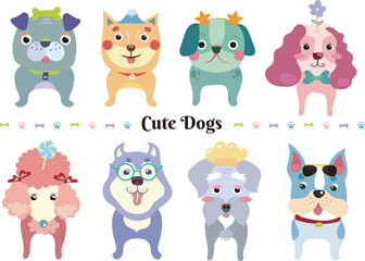 Eight cute dogs of different breeds