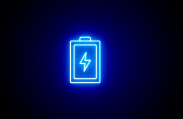 Battery charging neon color icon on black background. Neon battery icon. Glowing neon energy sign, outline electric charge symbol. Phone battery with full charge, electrical charging. © MstBeauty