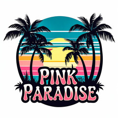 Obraz premium Retro Summer Fever Sunset Palm Tree Graphic Illustration for Trendy Beach Vibes and Tropical Vacation T-Shirt Design 