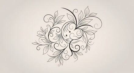 Elegant vintage floral flourish with swirling vines and delicate leaves in a classic sepia tone