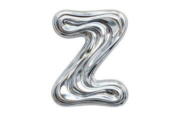 3D rendered, stylized, metallic letter Z.  Liquid-like,  reflective surface