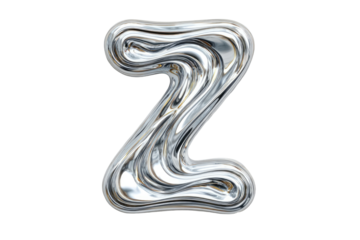 3D rendered, stylized, metallic letter Z.  Liquid-like,  reflective surface