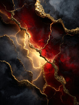 Red Black Gold Crack Lightning Abstract Texture Background Design Dramatic Energy Power Storm Nature Chaos Molten Lava Illusion Striking Vibrant Contrast Dynamic Tension Electric Shadow Bold