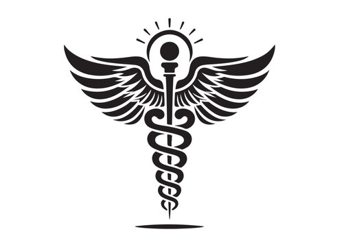 caduceus logo silhouette vector, health medical logo silhouette illustration, caduceus medical snake logo silhouette vector, doctor logo medical health logo silhouette vector on white background