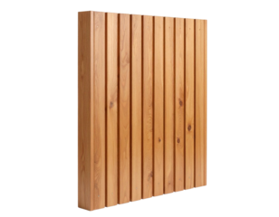 Angled Perspective of Vertical Wooden Slat Panel, Minimalist Design on White