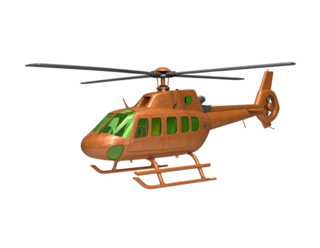 Clay Rendered Helicopter in Dynamic Tilted Flight Angle for Tourism Concept