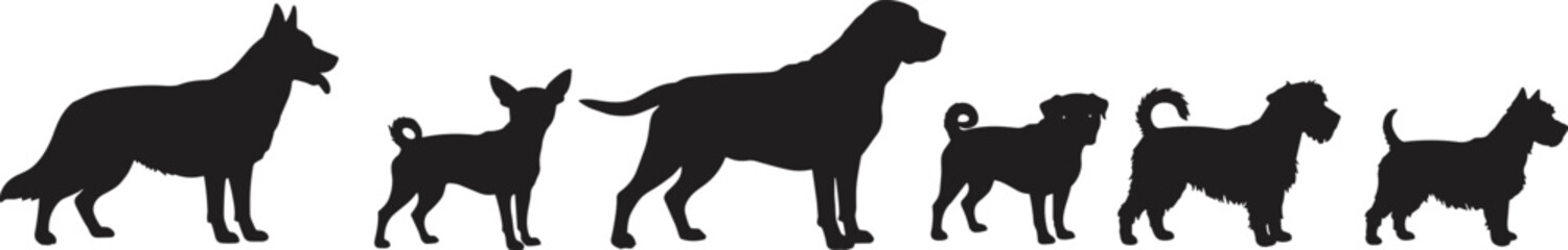 Diverse dog breed silhouettes on a white background dogs canine