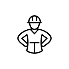 Construction worker silhouette icon with hard hat and vest, strong confident tradesperson figure in bold black design