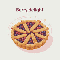 Cartoon Berry Pie with Lattice Crust and Berry Filling Illustration.