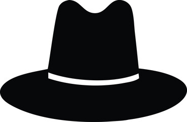 Classic black fedora hat silhouette with white band simple minimalist design iconic fashion headwear style accessory