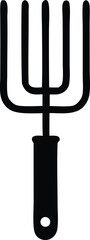 A simple black silhouette of a garden pitchfork tool for farming agriculture landscaping gardening and farmyard activities representing manual labor and outdoor work