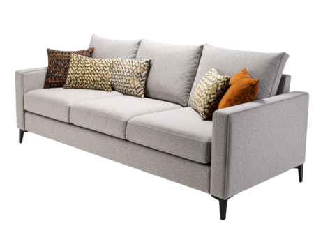Minimalist 3D Sofa with Decorative Pillows, Angled Perspective Product Showcase