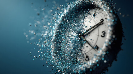 Broken clock and collapsing time concept. Abstract image symbolizing the fragility and disappearance of time