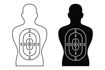 Art shooting range silhouette target with scoring rings, black and white vector& Illustration