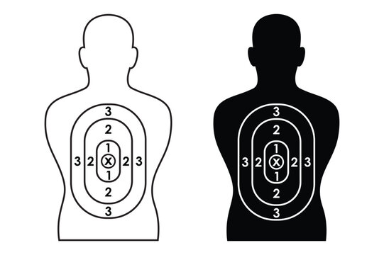 Art shooting range silhouette target with scoring rings, black and white vector& Illustration
