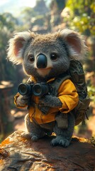 koala as an explorer with  cartoon-style.wallpaper for mobile phone.