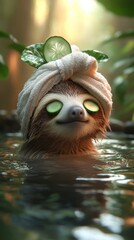 sloth enjoying a spa day.wallpaper for mobile phone.