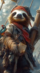 Sloth is a pirate who hangs from the mast of a ship.wallpaper for mobile phone.