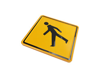 Yellow pedestrian crossing sign in 3D against a black background