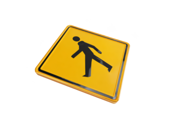 Yellow pedestrian crossing sign in 3D against a black background
