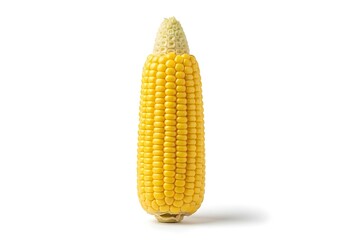 Fresh yellow corn cob isolated against a clean white backdrop