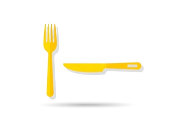 Yellow Fork and Knife Illustration Food Concept on White Background