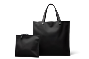 Black Fold able Shopping Bag and Pouch on a transparent background