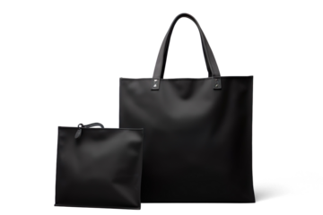 Black Fold able Shopping Bag and Pouch on a transparent background