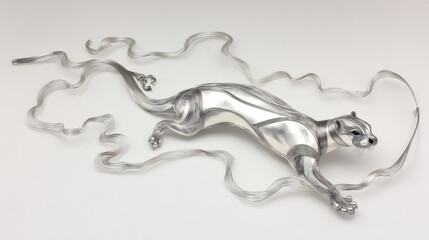Silver wire otter sculpture swimming in metal current
