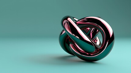 Fototapeta premium Abstract metal sculpture with vibrant colors on a smooth turquoise background for contemporary design