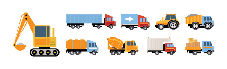 Construction Machinery and Heavy Equipment for Industrial Work Vector Set