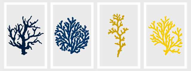 Vector Sea Coral Icon Set. Boho Seaweed, Reef Silhouettes. Matisse Style Ocean Simple Plant. Coastal Summer Beach Illustration for Print, Poster, Logo. Naive Art Coral Set. Reef, Algae Organic Shape. © Tetiana Komarytska