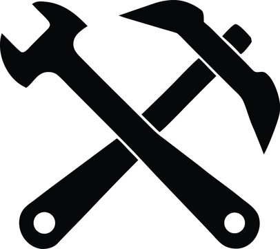 black crossed tools: wrench and pickaxe clip art preview