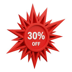 Red starburst with 30 percent off sale discount
