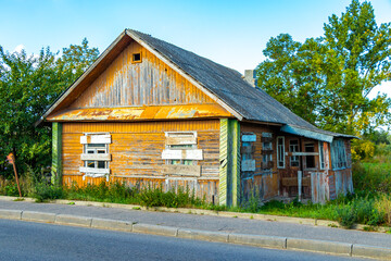 Mir Belarus Colorful Village Streets with Wooden Hut Cabin Houses.