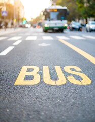Urban street with designated bus lane