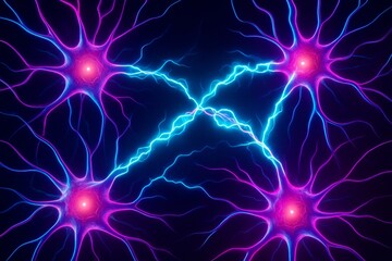 Fototapeta premium Vibrant neurons light up, showcasing the intricate connections within the human brain, a beautiful display of neural activity.