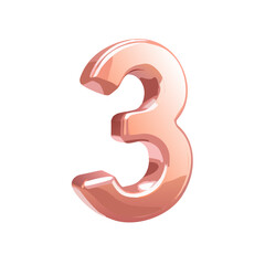 Rose gold 3D number 3 decorative design
