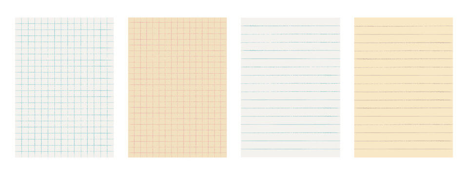 Vintage lined and checkered graph paper background set for school, notebook and retro stationery