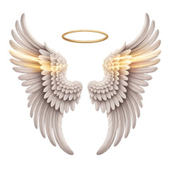 Fototapeta premium Elegant angel wings with golden halo, perfect for spiritual designs and heavenly concepts