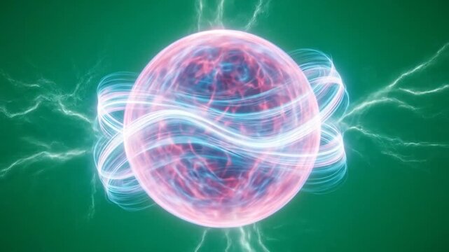 Dynamic Plasma Sphere with Energy Waves and Lightning on Green Screen