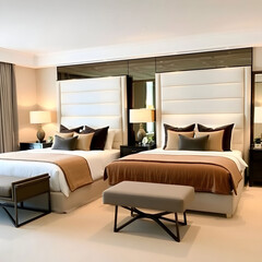 Fototapeta premium Luxurious bedroom featuring two stylish California