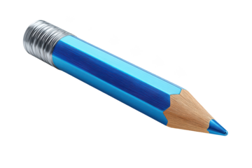 Blue pencil illustration, sharp tip, eraser, and wood. Isometric graphic on black