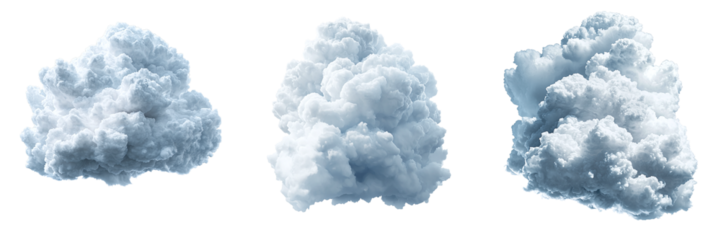 Set of fluffy beautiful clouds isolated on a transparent background PNG