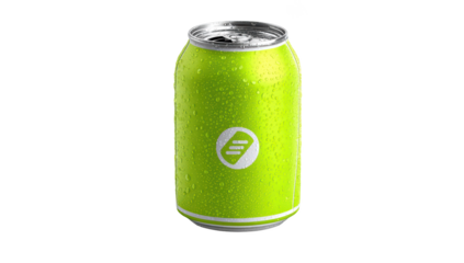Green drink can, condensation, isolated on black, minimalist design