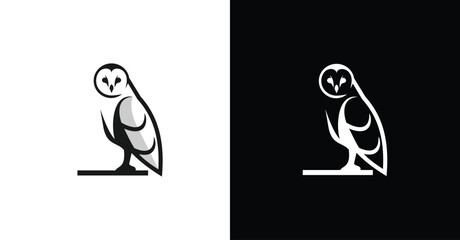 Black Owl Outline Simple Animal Symbol Graphic Black Background Illustration Design Logo
